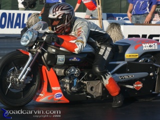 Eddie Krawiec - Concentration: Ready to launch his Vance &amp; Hines Screamin' Eagle Harley-Davidson Pro Stock Motorcycle.