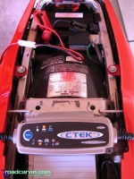 CTEK Multi US 3300 - Hawk GT: The CTEK Multi US 3300 is compact and fit perfectly in the tail section of my Hawk GT during charging.