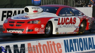 2008 Infineon NHRA - Larry Morgan - Pro Stock: Larry Morgan launching his Lucas Oils Mopar Pro Stock.
