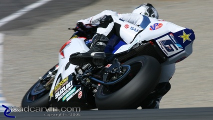 Mat Mladin -- Typical View: This is the only view of Mat Mladin's Rockstar/Makita/American Suzuki GSX-R1000 most riders get to see .