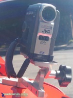 SportBikeCam Front Camera Mount - JVC GR-DVM76U Front: Front view of SportBikeCam mount with JVC Digital video camera.