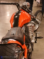 Supercharged V-Twin Rear: Rear view of supercharged River Rat Customs motorcycle.