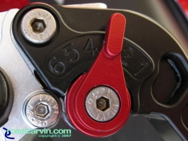 CRG Brake Lever - Closeup Roll-A-Click: Closeup showing the Roll-A-Click adjuster on the brake lever.
