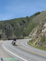 Harley-Davidson Street Rod on Highway 1: Rider enjoying his new Harley-Davidson Street Rod on Highway 1 south of Big Sur.