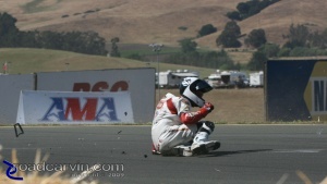 Sliding to a stop, happy to be in better shape than his Aprilia RSV1000.
